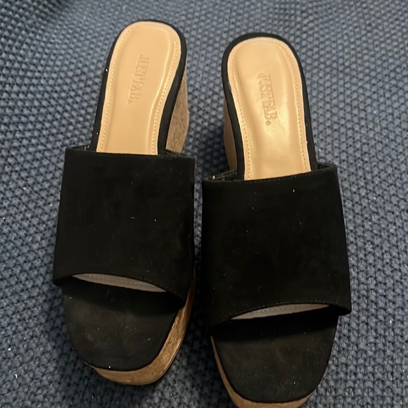 JustFab black platform sandals size 9 boho spring Sumer wedges high casual - Picture 2 of 9